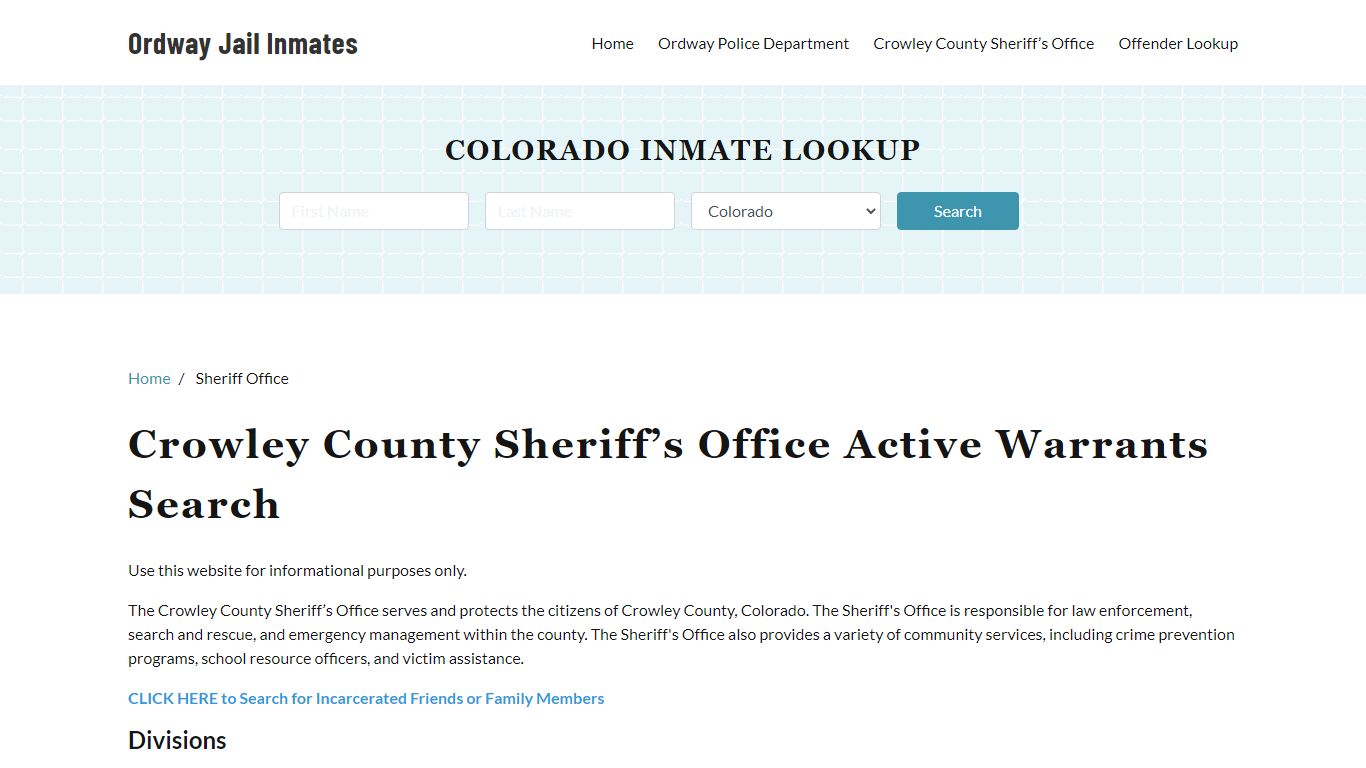 Crowley County Sheriff Office, CO Warrant Lookup